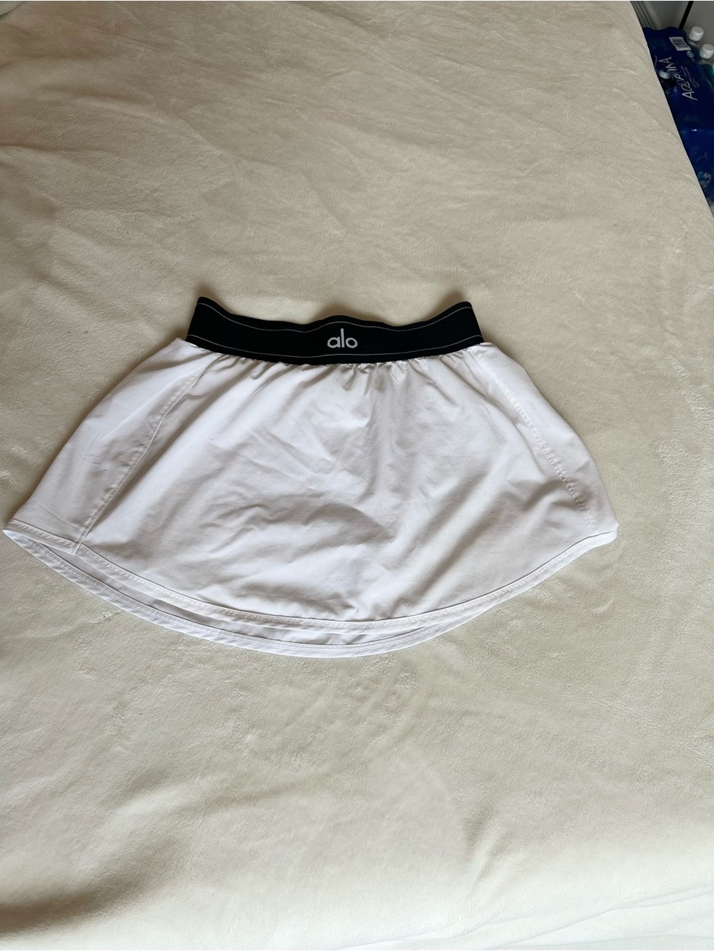 ALO Yoga White Mini Skirt with Black Elastic Waistband